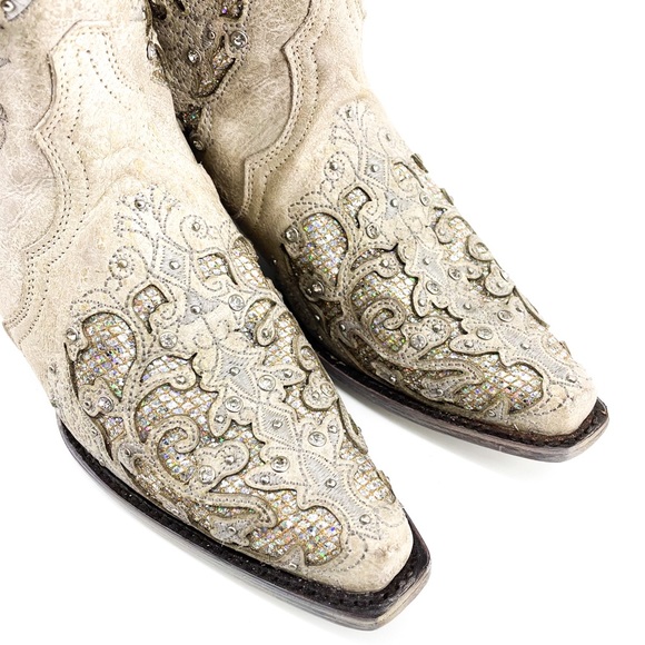 CORRAL🌺White Swarovski Glitter Inlay Leather Western Cowboy Boots Sz 9 - Picture 4 of 15